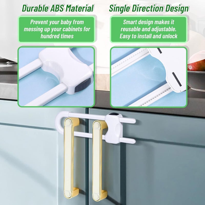 Modacraft 6 Packs Sliding Cabinet Locks, Baby Proofing U-Shaped Child Safety Latches Adjustable White Locks for Handles Knobs Drawers Closet Cupboard - Image 4